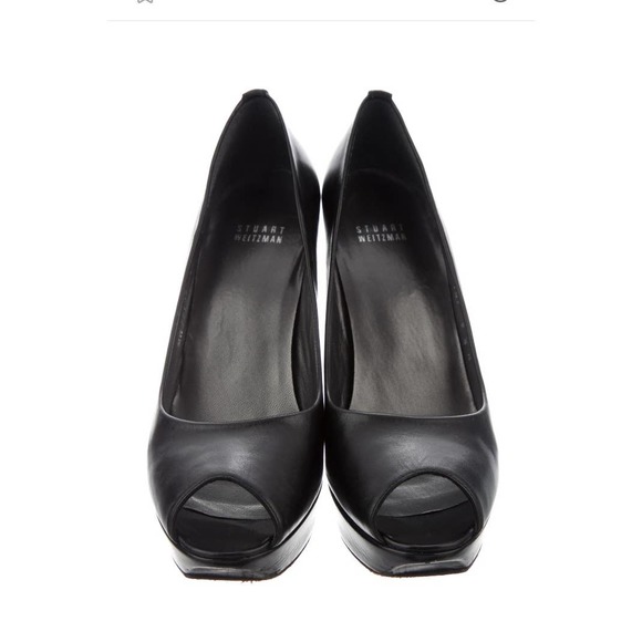 Stuart Weitzman STAGE Kid Leather Black Peep Toe Pumps 9.5 - Picture 3 of 6